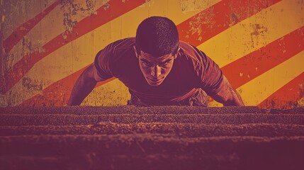 unleashing resilience: a young man conquering an obstacle course in military training – perfect for a dynamic sports interior poster!