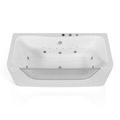White Rectangular Whirlpool Bathtub Isolated on Transparent Background