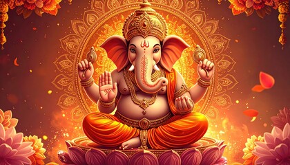 Ganesha: Radiant God, Mandala Majesty, Warm Artistic Depiction