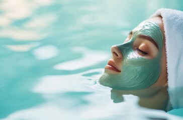 Modern onsen beauty ritual, woman with facial mask