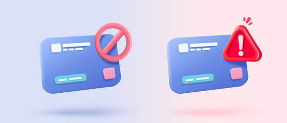 Fototapeta premium 3D credit card money financial security for online shopping, online payment credit card with payment protect. no entry, problem, fail warning alert. 3d business finance vector icon render illustrator