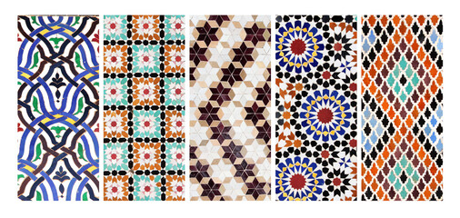 Set of vertical or horizontal banners with detail of ancient mosaic walls with geometric ornaments....