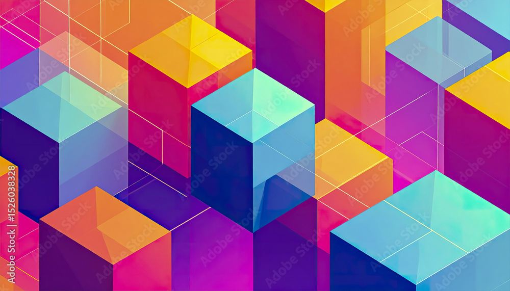 Poster colorful geometric blocks create abstract background with intersecting lines and vibrant hues