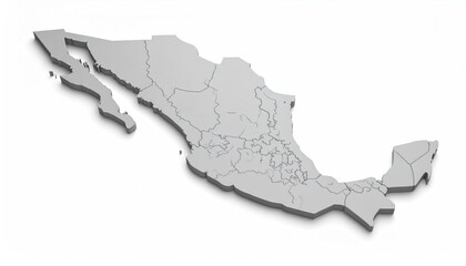 Mexico: A 3D State Map, Gray Scale, Minimalist Design