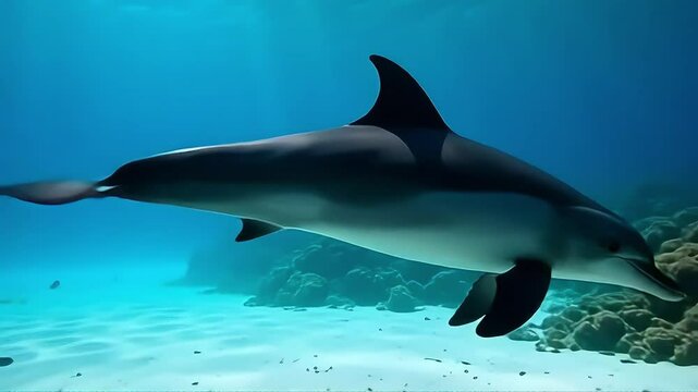 Majestic Dolphin Gracefully Swims Through Vibrant Ocean Depths Revealing Underwater Beauty Coral Reef Ecosystem Aquatic Wildlife Nature Scene