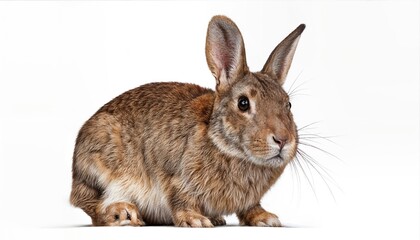 Cute Brown Rabbit Sitting on White Background Adorable Furry Friend against a Pristine Backdrop, Perfect for Digital Art, Home Decor, or Design Inspiration.