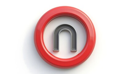 Magnet in Red Circle Isolated on White, Close-up