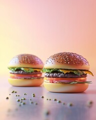 Burger Duo: A close-up shot of two delicious burgers showcasing fresh ingredients, a visual feast for food lovers.
