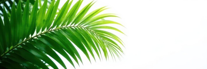 Majestic palm, vibrant green leaves on stark white , palm,  tropical background,  paradise