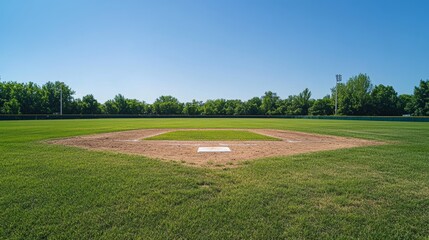 Obraz premium A baseball diamond infield, outdoor setting with clear skies, Traditional style