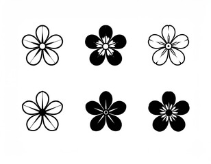 Six Stylized Floral Designs: Minimalist Black and White Flower Illustrations