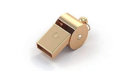 Isolated Golden Whistle on White Background for Signaling Attention
