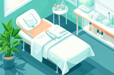 Vector illustration of facial massage treatment in clean spa,