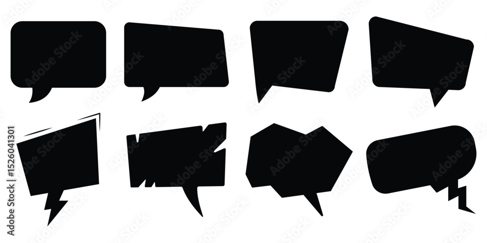 Poster empty black speech bubble vector set various shapes isolated flat graphic communication design