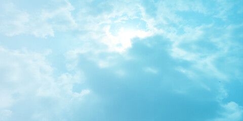 sunny sky blue light watercolor background. Aquarelle painting brush effect card paper textured canvas cloudy smoke space for text, entertaining card, template. aquamarine color graphics illustration