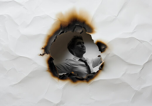 Burnt Hole in Paper Mockup With Various Paper Textures