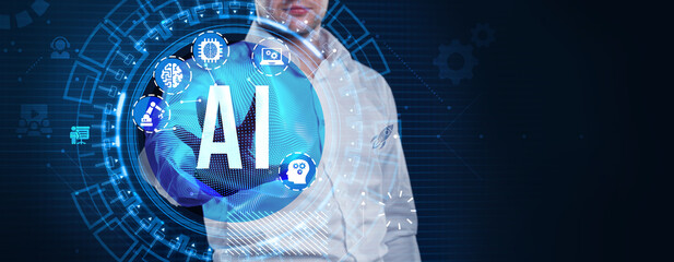 AI Learning and Artificial Intelligence Concept. Business, modern technology, internet and networking concept.