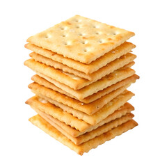 stacked pile of crispy saltine crackers isolated on transparent background Generative Ai.
