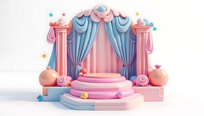 Stage with Pastel Colors and Curtains for Product Display Backdrop