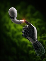 Futuristic robot hand interacts with a smooth object
