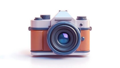 Retro Style Camera Close Up on White Background