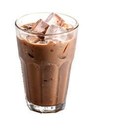 glass with iced chocolate milk isolated on transparent background Generative Ai.
