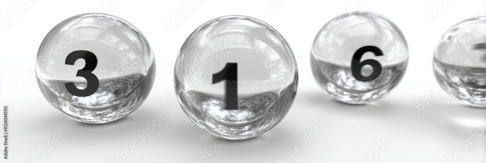 Poster Floating 3D Transparent Balls Featuring Numbered Bracket Seeds on a Clear Background for Educational and Design Purposes