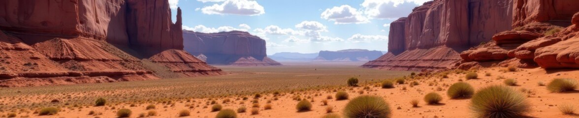 Towering sandstone cliffs dominate arid valley , earth, arid, scenic