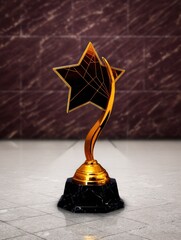 Golden star trophy on dark background