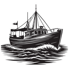 Quiet Waters Boat silhouette with simple form – Boat illustration – Minimalist Boat vector – Vehicle silhouette

