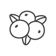 Cute cranberries icon. Monochrome hand drawn illustration of berries with leaves isolated on a white background. Kawaii sticker. Vector 10 EPS.