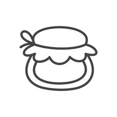 Cute jar of honey icon. Monochrome hand drawn illustration of a sweet preserve in a closed container. Kawaii sticker. Vector 10 EPS.