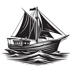 Peaceful Journey Boat silhouette design – Boat illustration – Minimalist Boat vector – Vehicle silhouette

