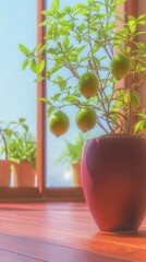 Potted lemon tree on windowsill
