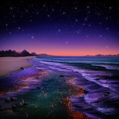 Magical beach at night