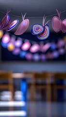 Colorful butterfly garland in classroom
