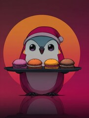 Cute penguin with macarons