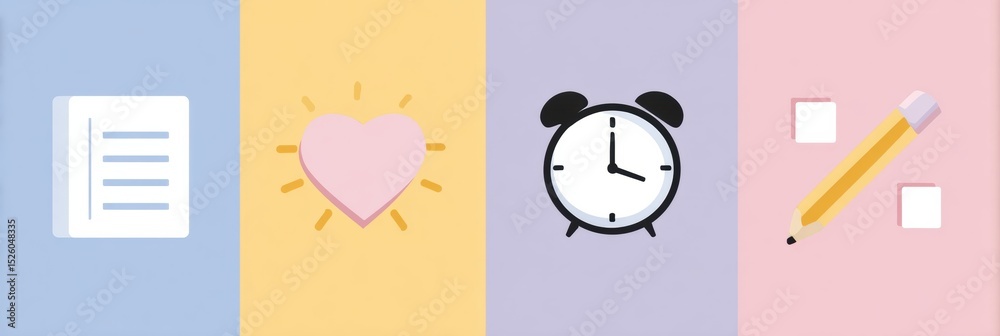 Poster Daily Self-Reflection Prompts Designed With Pastel Blocks and Pencil Icons to Encourage Personal Growth and Mindfulness Practices Each Day