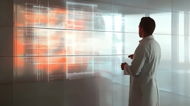 Scientist analyzing digital data in a modern lab setting