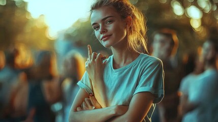 empowering change: a young woman inspires local activism for better working conditions – perfect for a dynamic sports interior poster!