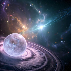 earth and moon, Luminous Orb Pulsing in Grainy Space