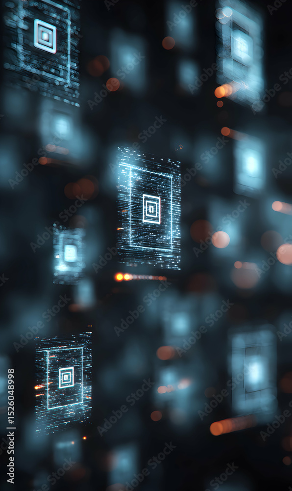 Poster abstract digital landscape showcasing interconnected nodes for advanced tech visualization, a futuri