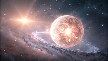 Fototapeta premium earth and sun, Luminous Orb Pulsing in Grainy Space