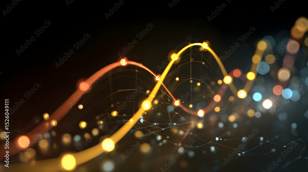Poster abstract futuristic background featuring a colorful dynamic network with glowing connecting dots and