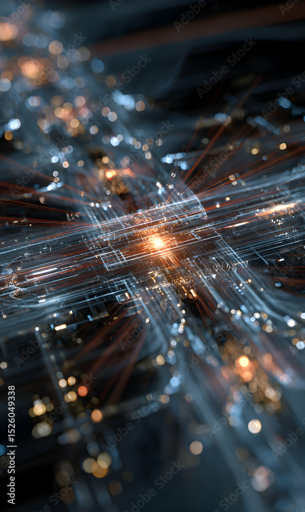 Poster abstract futuristic technology background with glowing lines, nodes, and connections illustrating ne
