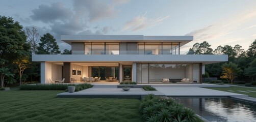 Fototapeta premium A contemporary home featuring minimalist architecture and a sleek design
