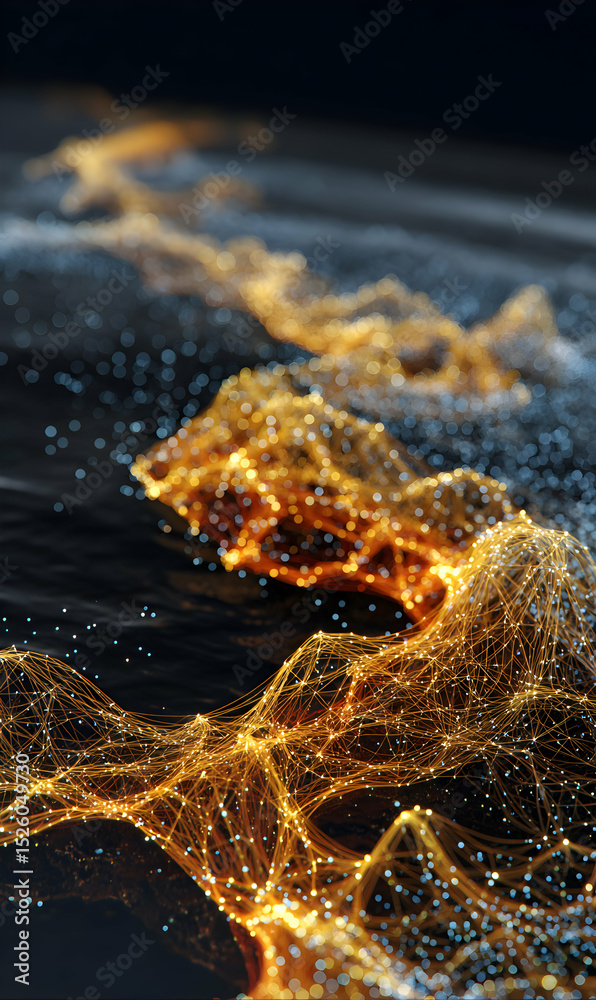 Poster luminous network weaving through darkness illuminating connections and complexities with abstract go