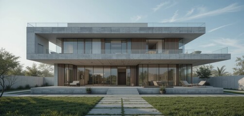 Fototapeta premium A contemporary home featuring minimalist architecture and a sleek design