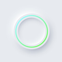Round color frame with illuminated neon border on white background. Glowing white circle frame with color line. Modern abstract futuristic geometric vector illustration in soft pastel tones.