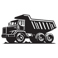 Dump Truck silhouette with tilted load – Dump Truck illustration – Minimalist Dump Truck vector – Vehicle silhouette

